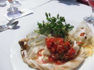 Opened rockfish en Papillote with quinoa pilaf