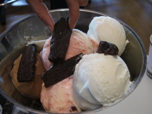 Ice cream brownie sundae at Cardinals stadium skybox