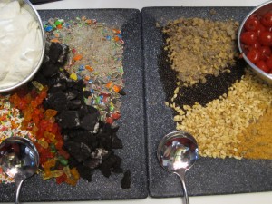 Ice cream sundae toppings at Cardinals stadium skybox