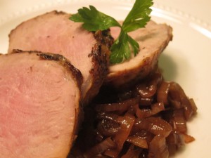 Thyme-Roasted Pork Tenderloin with Balsamic Shallot Compote