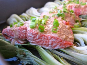 Scallion-Ginger Baked Salmon with Baby Bok Choy