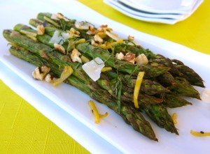 Lemon Basil Grilled Asparagus with Parmesan & Walnuts