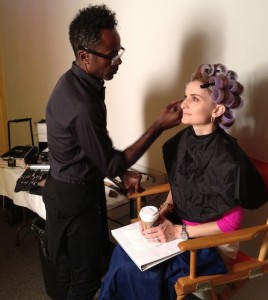 Michelle Dudash in hair and makeup before a SMT