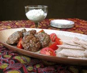 Broiled Beef Patties with Cucumber-Mint Greek Yogurt Dip