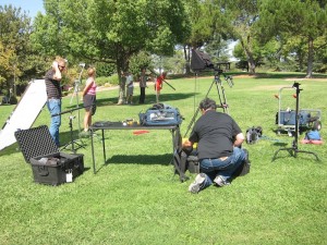 Michelle Dudash on set for the California Raisin commercial shoot