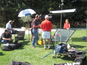 Michelle Dudash on set for the California Raisin commercial shoot