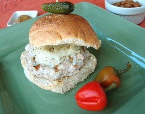 Brat-style pork burger made with pork chops