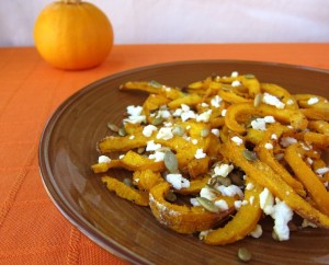 Oven Pumpkin Fries with Cumin, Feta Cheese & Pepitas