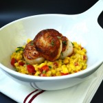 Pan seared scallops with coconut creamed corn