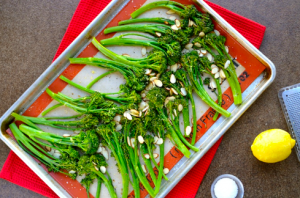 Roasted Baby Broccoli with Toasted Almonds and Lemons