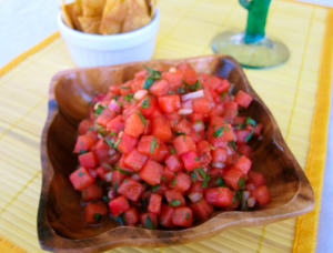 Watermellon-Cilantro Pico de Gallo with Oven-Fried Tortilla Chips