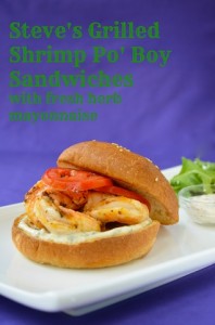 Grilled shrimp po boy sandwiches with fresh herb mayonnaise