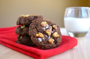 Double Dark Chocolate Cookies with Walnuts and Sea Salt