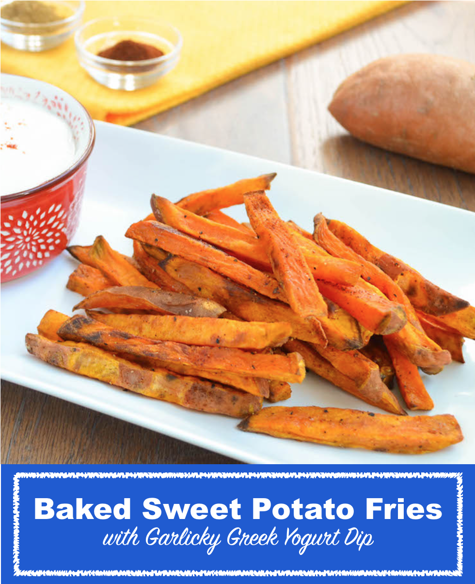 Baking sweet potatoes an extra hot oven is a favorite way to enjoy them, since they caramelize, concentrating their natural sweetness with no added sugar required. Pairing with ketchup simply doesn’t do sweet potato fries justice--try this thick and luscious garlic dip instead!