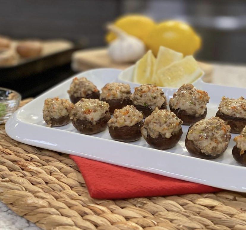 Shrimp-stuffed mushrooms with lemon and rosemary